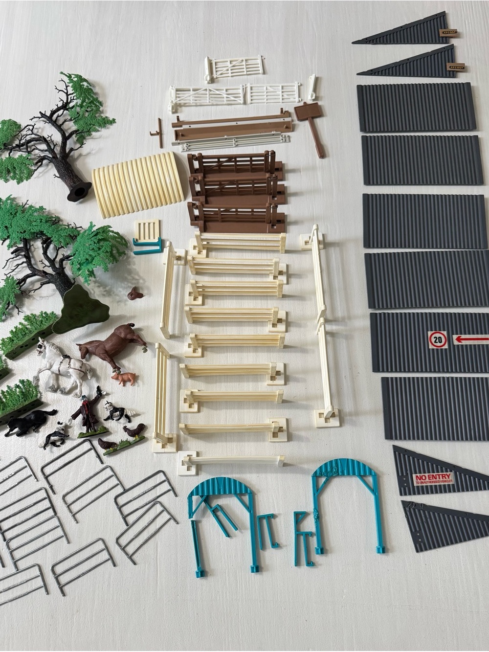 Kids Farm Playset Accessories Set - White, Brown, Green, Teal, Gray